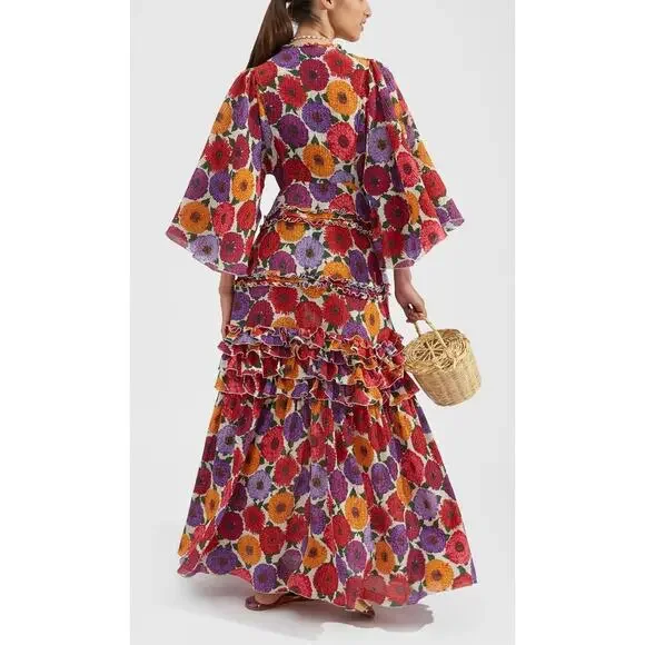 La DoubleJ Jeanne Maxi Dress Zinnie Creponne Floral Print Gown Tuckernuck XL - Picture 3 of 15